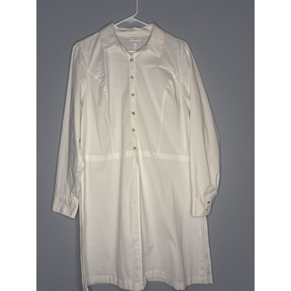 J. Jill White Long Sleeved Full Button Front Collared Tunic Size Large